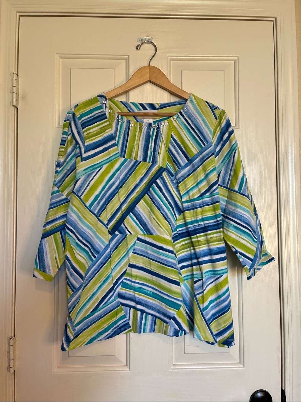 Alfred Dunner Blue & Green Striped Top
